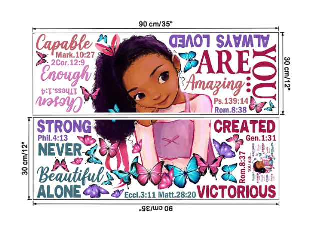 "You Are..." Inspirational Cartoon Themed Little Girl Pattern Wall Art Sticker