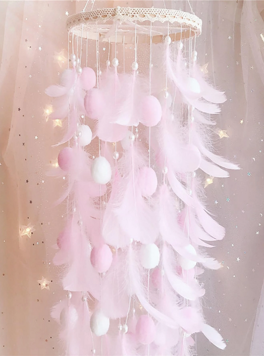 Girly Feather Hanging Dream Catcher with Blue & Pink Balls