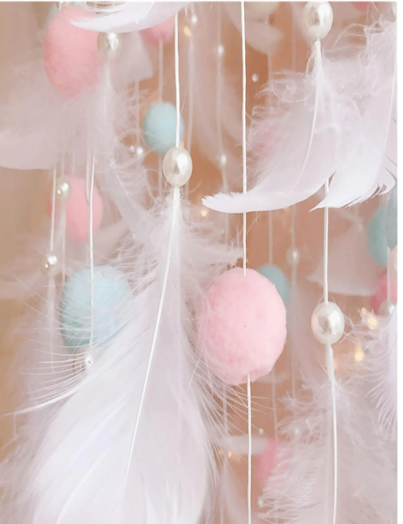 Girly Feather Hanging Dream Catcher with Blue & Pink Balls