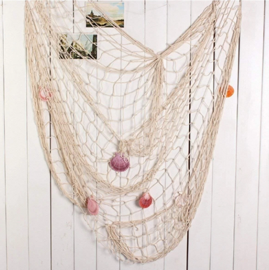 Ocean Themed Nature Fish Net Wall Decor with Sea Shells, 59"X78"