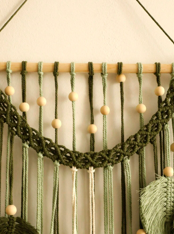 Handmade Woven Bohemian Macrame Leaf Themed Tapestry Wall Hanging with Tassels