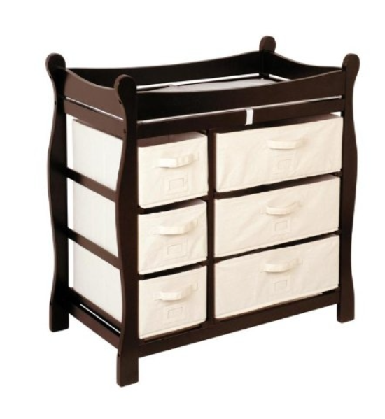 Espresso Wood Baby Diaper Changing Table with 6 Storage Baskets
