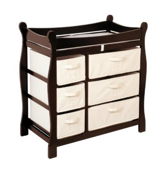 Espresso Wood Baby Diaper Changing Table with 6 Storage Baskets