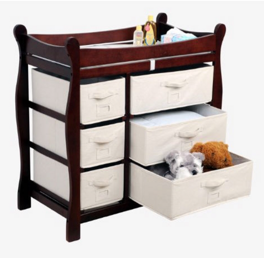 Espresso Wood Baby Diaper Changing Table with 6 Storage Baskets