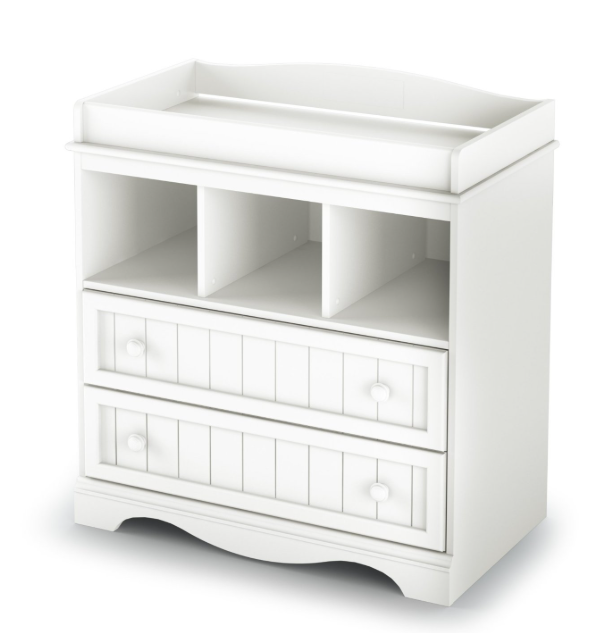 White Wood Baby Diaper Changing Table with 2 Drawers