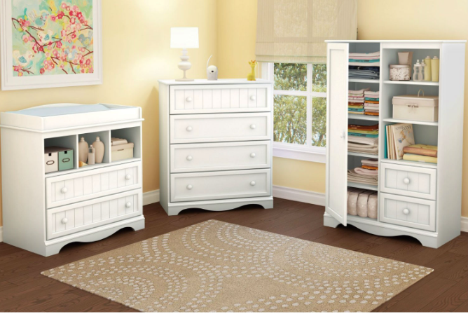 White Wood Baby Diaper Changing Table with 2 Drawers
