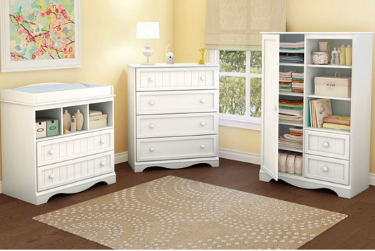 White Wood Baby Diaper Changing Table with 2 Drawers