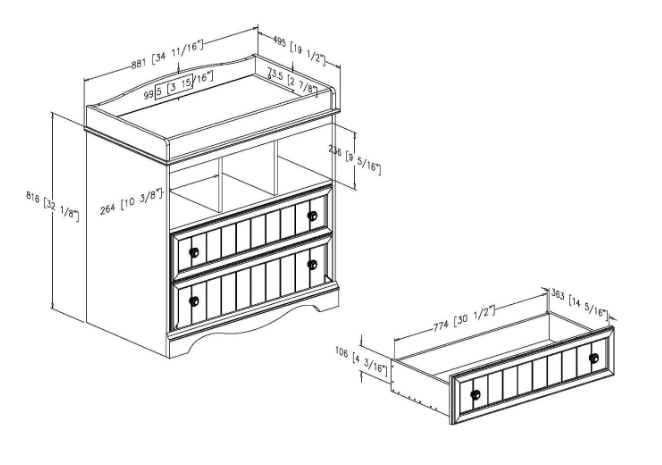 White Wood Baby Diaper Changing Table with 2 Drawers *