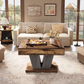 Square Farmhouse Coffee Table in Brown Black Wood Finish