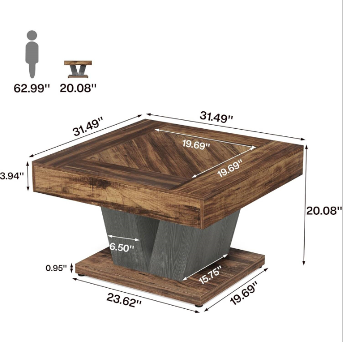 Square Farmhouse Coffee Table in Brown Black Wood Finish