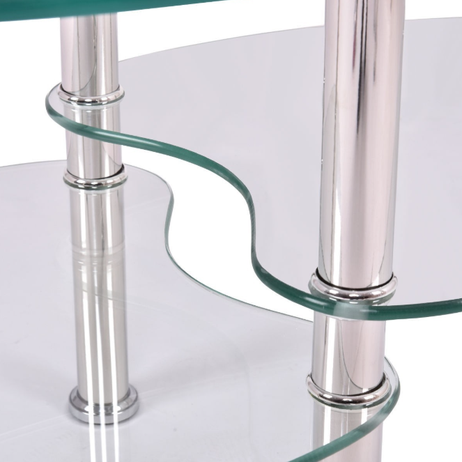 Modern Oval Tempered Glass Coffee Table with Bottom Shelf