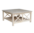 Square Unfinished Solid Wood Coffee Table with Bottom Shelf
