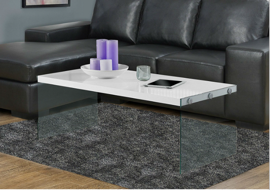 White Modern Rectangular Coffee Table with Tempered Glass Legs