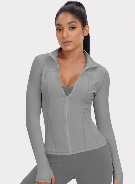 Women's Sports Jacket with Thumb Hole, Fitted Design