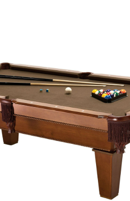 7Ft Brown Wool Cloth Top Pool Table with 2 Cues and Billiards Balls