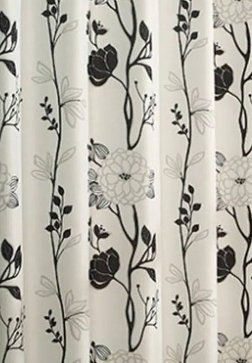 71-inch Boho Black and White Floral Flowers Polyester Fabric Shower Curtain
