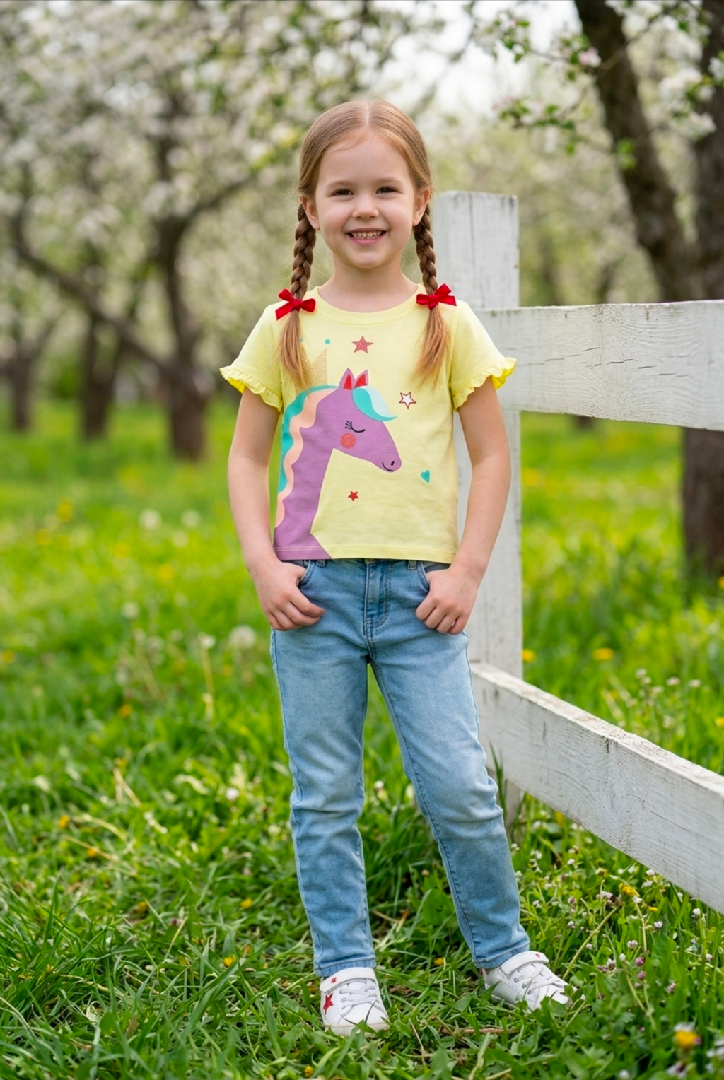 Children's Cute Unicorn Graphic Ruffle Sleeve T-Shirt
