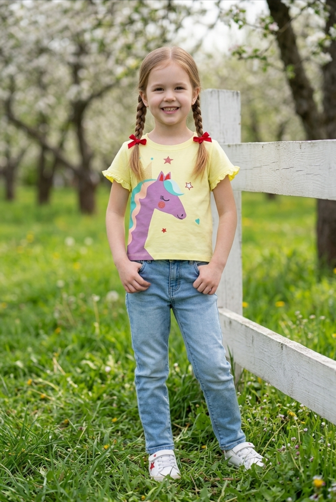 Children's Cute Unicorn Graphic Ruffle Sleeve T-Shirt