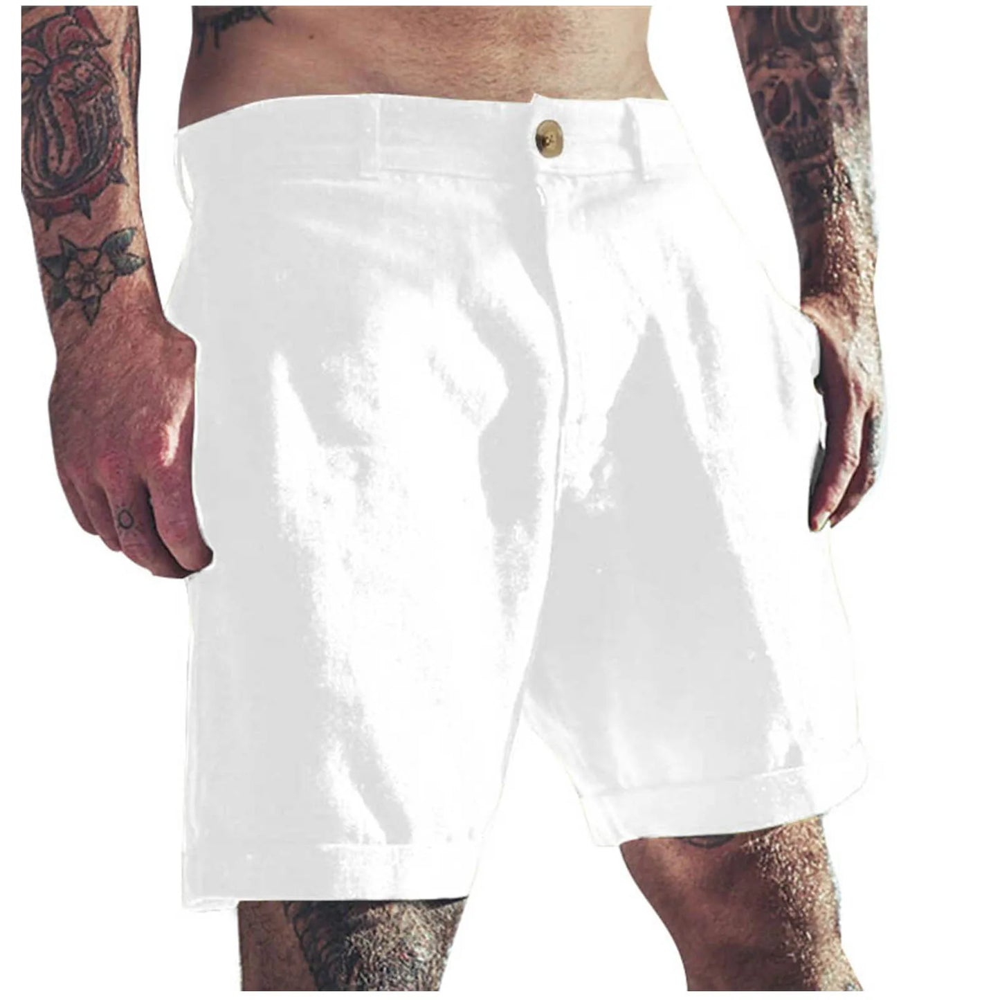 Men's Linen Elastic Waist Classic Slim Fit Board Shorts