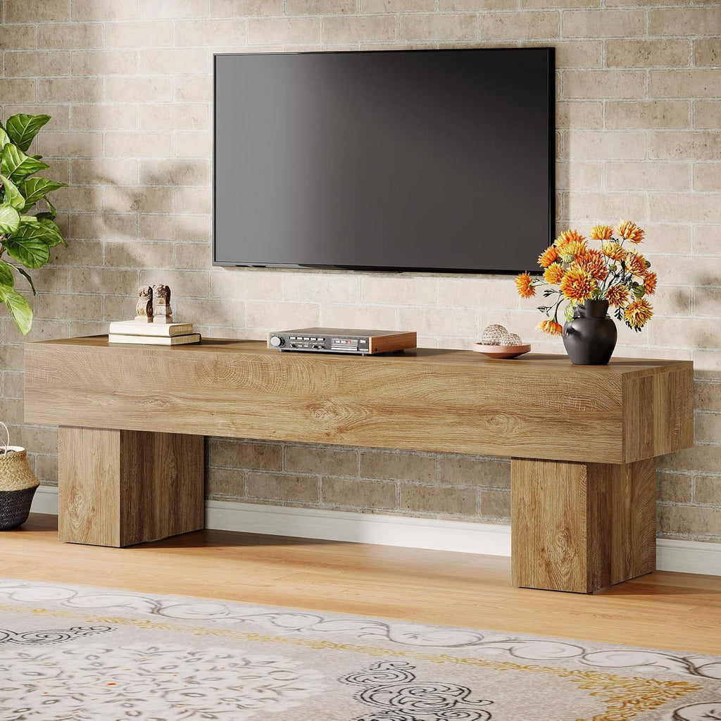 Farmhouse 63-inch TV Stand Entertainment Center in Light Brown Wood Finish