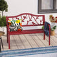 Red Steel Frame Outdoor Patio Garden Bench with Bird Branch Pattern Backrest