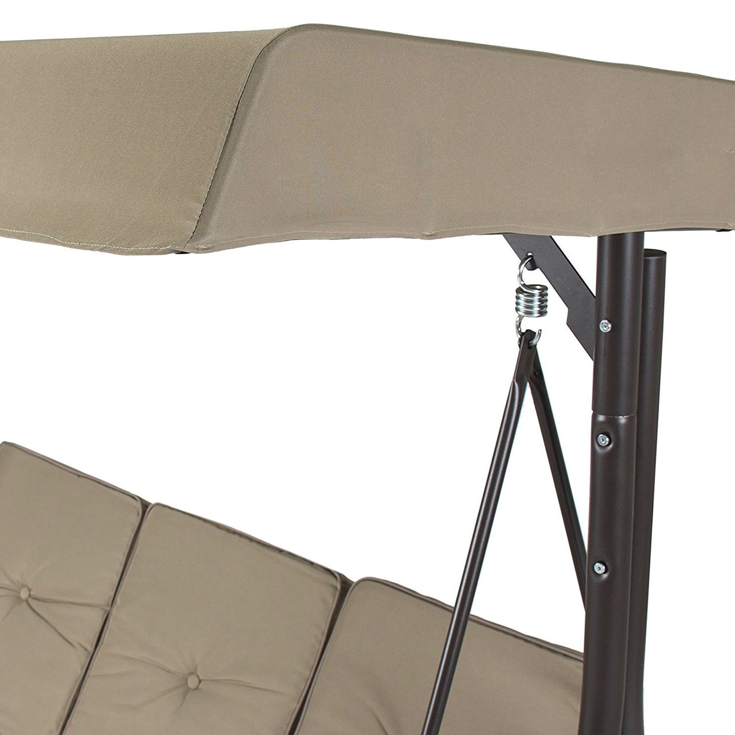 Tan 3-Seat Outdoor Porch Deck Patio Canopy Swing with Cushions