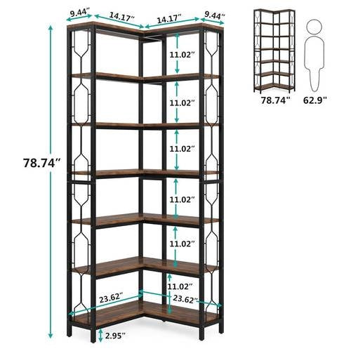 7-Tier Tall Modern Bookcase Space-Saving Storage Shelf