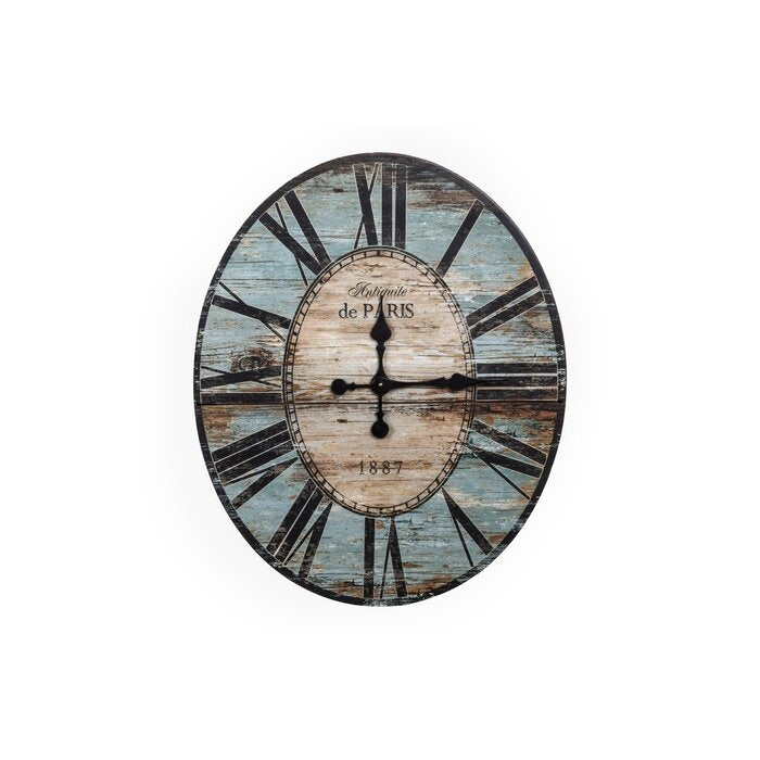 Turquoise Oversized Distressed Paris Wood Wall Clock