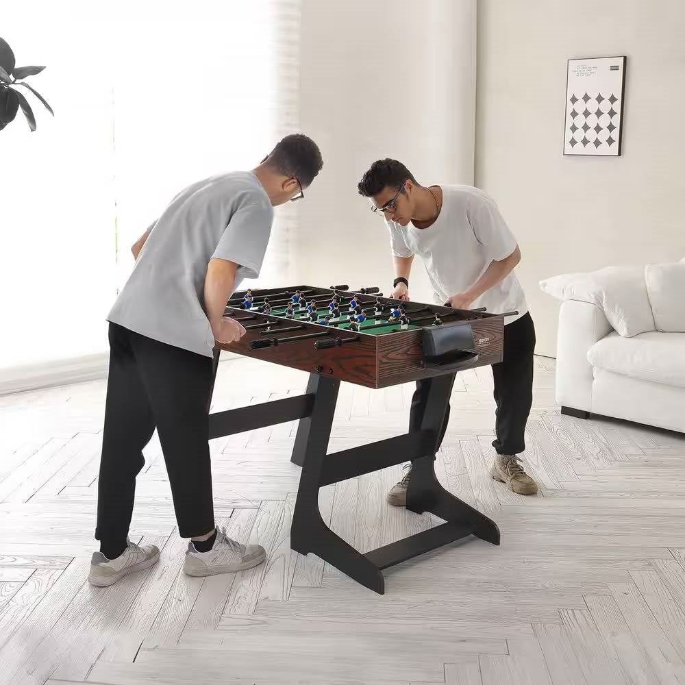 Foldable Foosball Table with 2 Balls in Walnut Wood Finish - Standard Size *