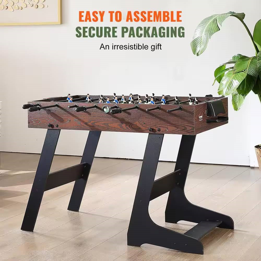Foldable Foosball Table with 2 Balls in Walnut Wood Finish - Standard Size *