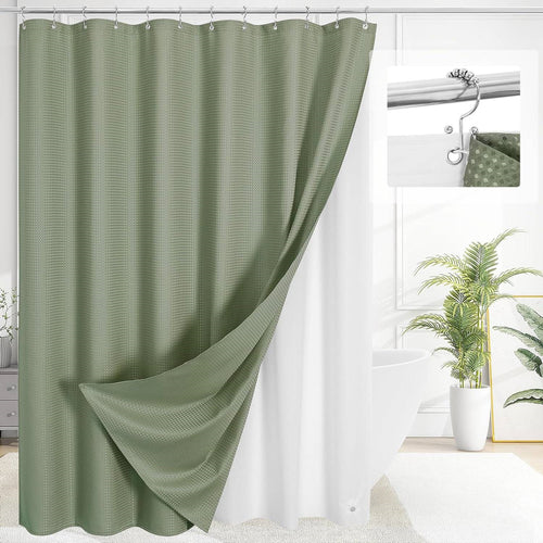 72"W x 72"H Waffle Textured 3 in 1 Shower Curtain Set