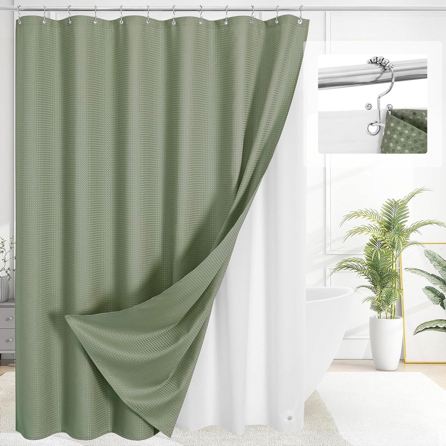 72"W x 72"H Waffle Textured 3 in 1 Shower Curtain Set