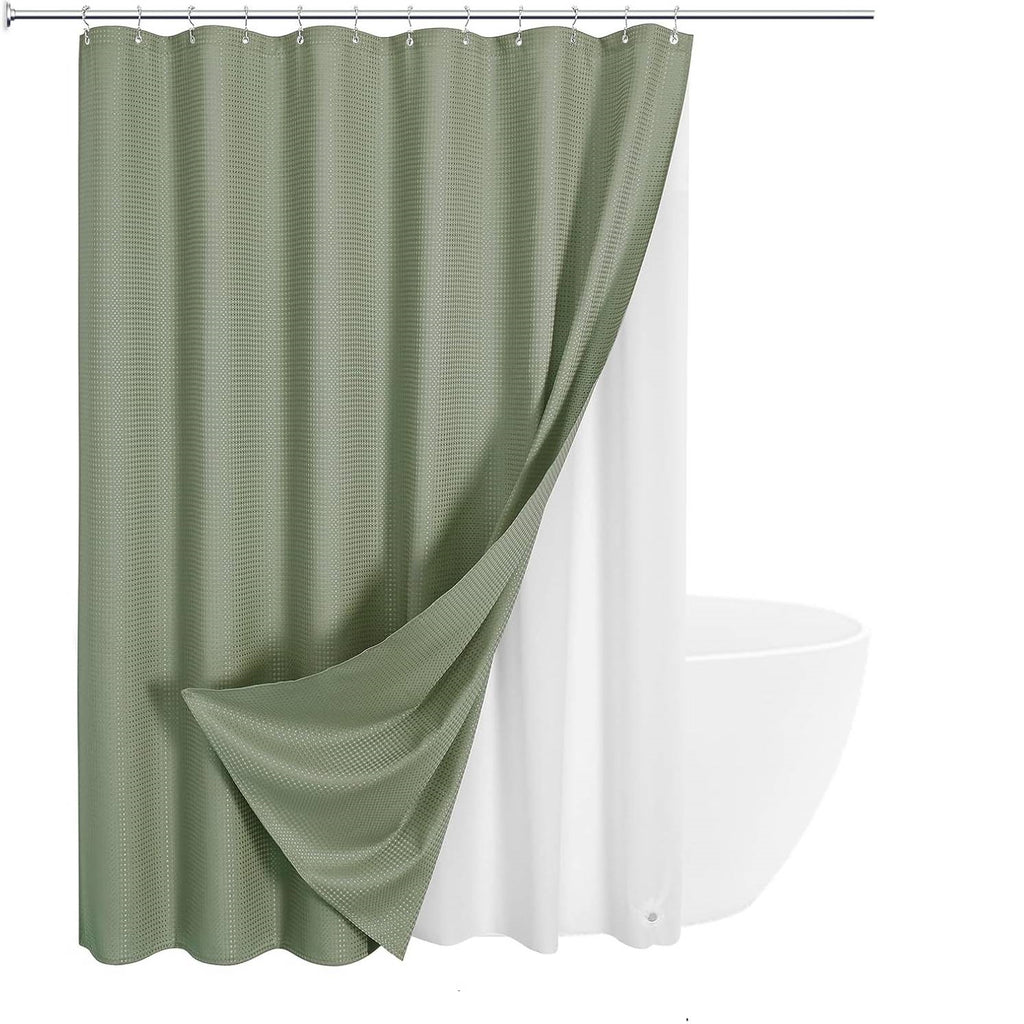72"W x 72"H Waffle Textured 3 in 1 Shower Curtain Set