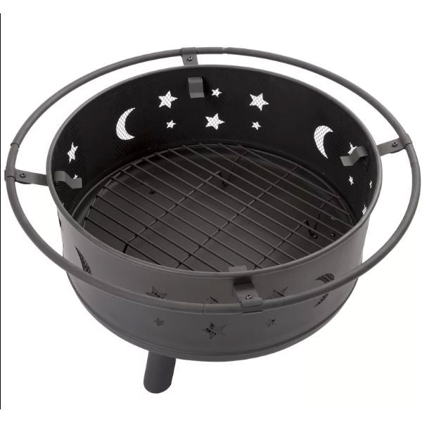 Mystical Heavy Duty Steel Metal Wood Burning Fire Pit with Moon and Stars Cutouts