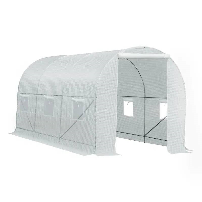 14.7 Ft x 6.5 Ft Outdoor Greenhouse w/ Heavy Duty Steel Frame and White PE Cover