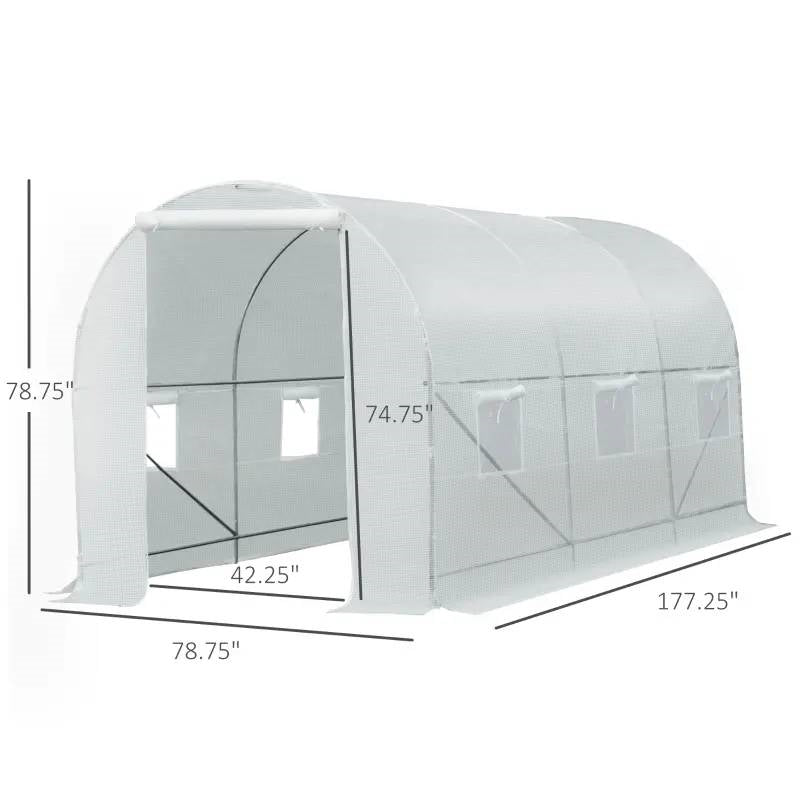 14.7 Ft x 6.5 Ft Outdoor Greenhouse w/ Heavy Duty Steel Frame and White PE Cover