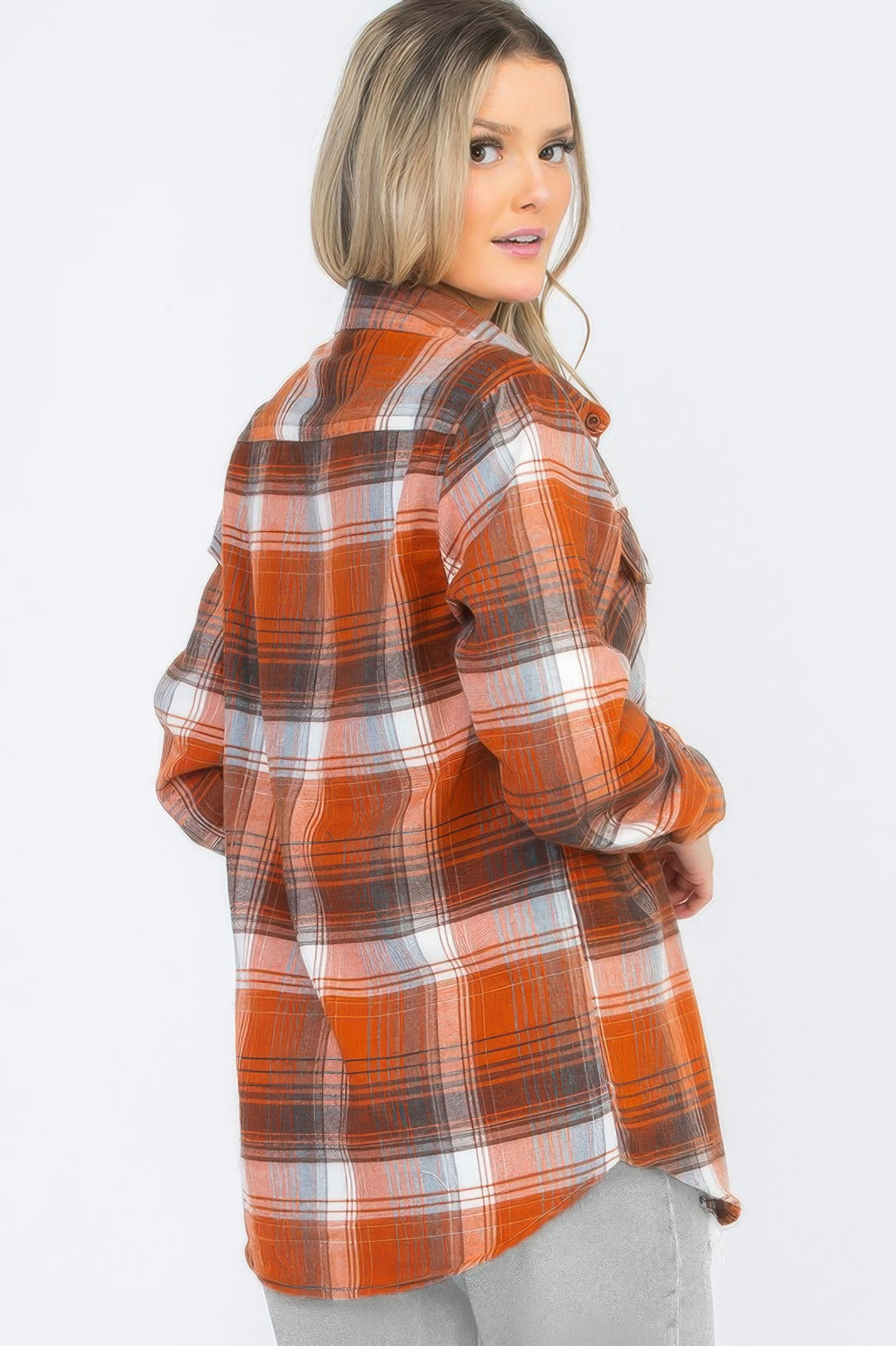 Womens Full Size Boyfriend Long Sleeve Checkered Flannel