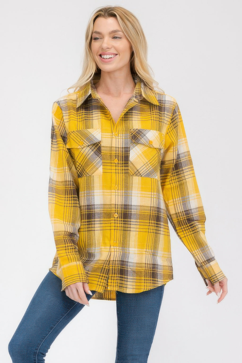 Womens Full Size Boyfriend Long Sleeve Checkered Flannel