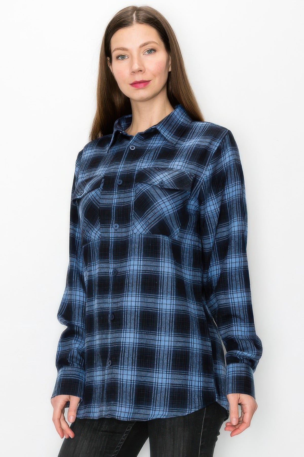 Womens Full Size Boyfriend Long Sleeve Checkered Flannel