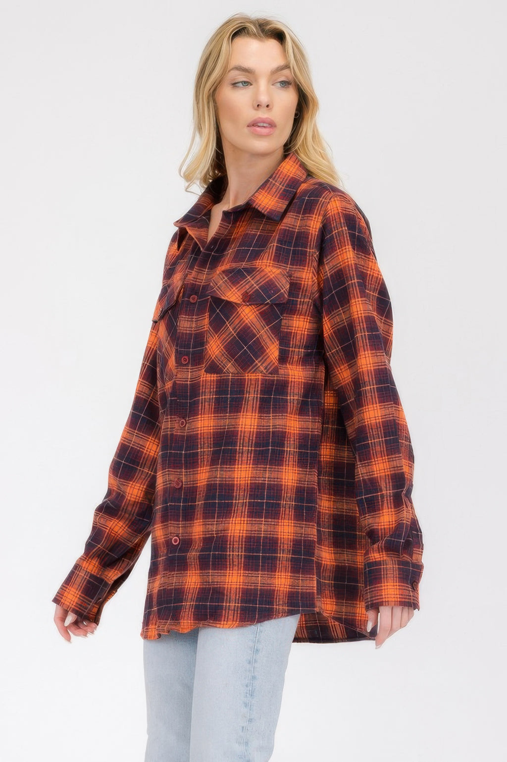 Womens Full Size Boyfriend Long Sleeve Checkered Flannel