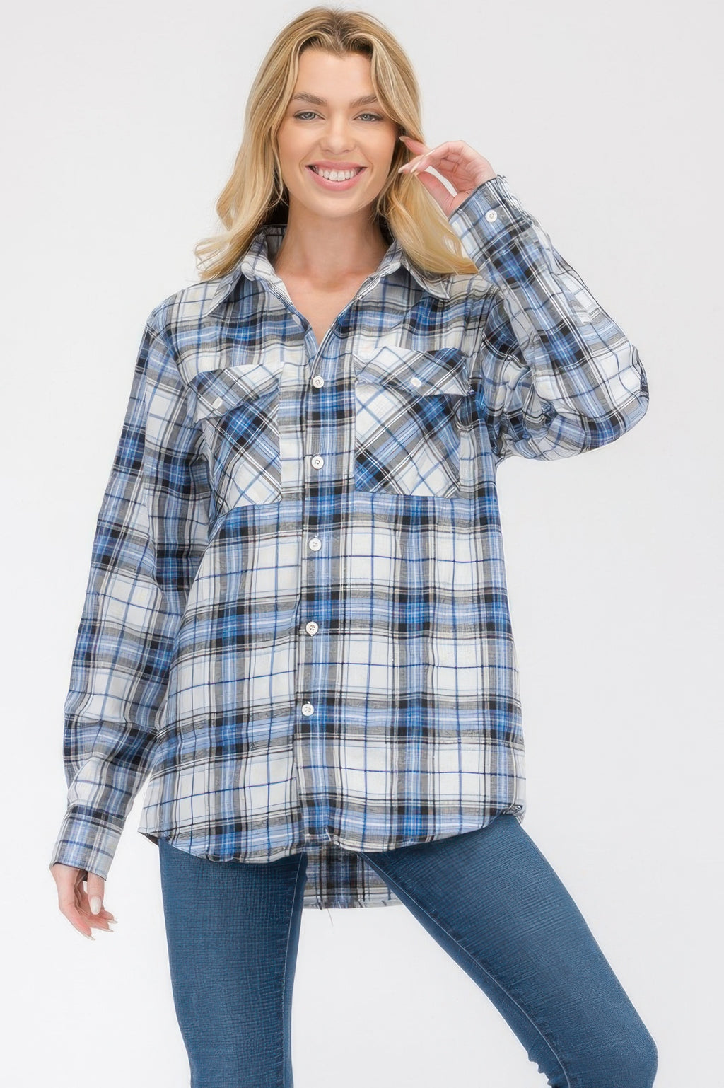 Womens Full Size Boyfriend Long Sleeve Checkered Flannel