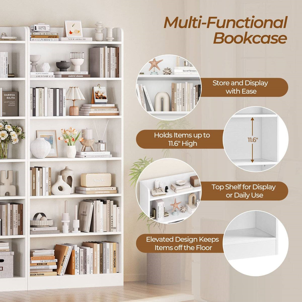 7-Tier Tall Modern Bookcase Space-Saving Storage Shelf