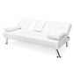 White Faux Leather Convertible Sofa Futon with 2 Cup Holders