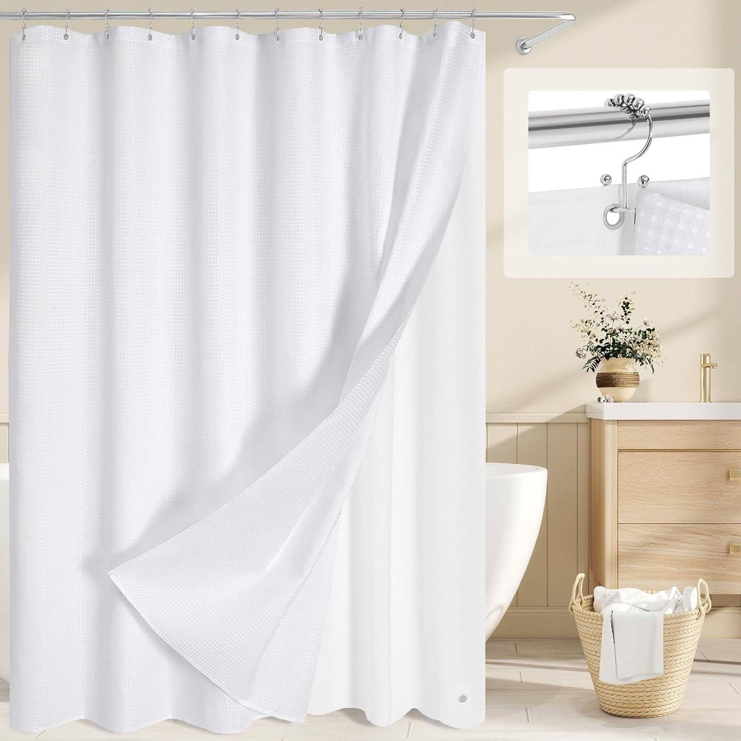 72"W x 72"H Waffle Textured 3 in 1 Shower Curtain Set