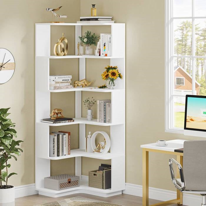 Multifunctional 6 Shelf Corner L-Shaped Bookcase