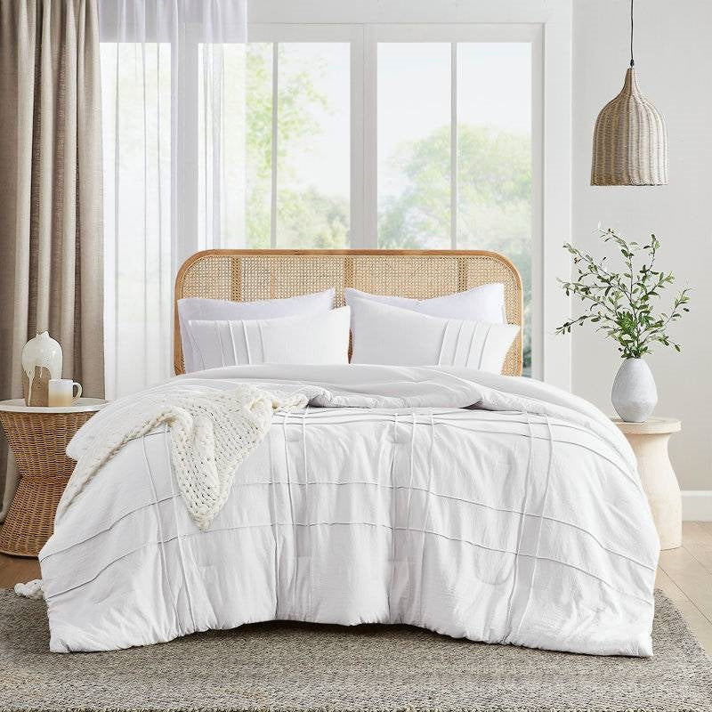 Microfiber Pleated Soft Washed Comforter Set White
