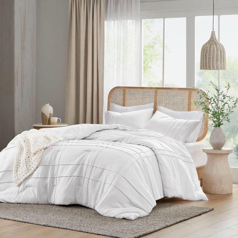 Microfiber Pleated Soft Washed Comforter Set White