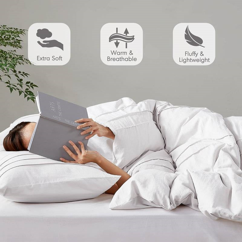Microfiber Pleated Soft Washed Comforter Set White