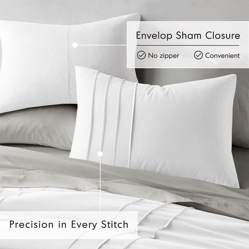 Microfiber Pleated Soft Washed Comforter Set White