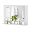 Rectangular Bathroom Wall Mirror with Storage Shelf and Wood Frame